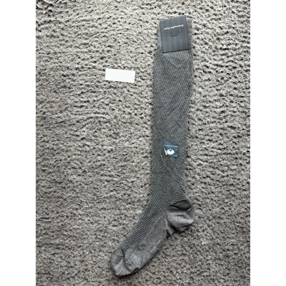 NWT Ermenegildo Zegna Texture Cotton Knee Sock Slate Melange One Size Unisex